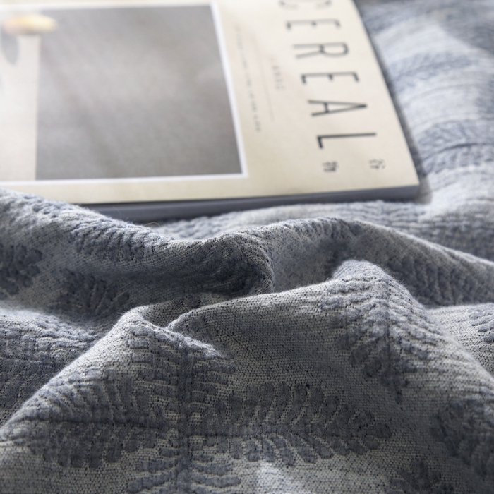 91家纺网 家纺一手货源 找家纺 安莱生活双层纱四叶草色织大提花蝴蝶结工艺款四件套 深蓝幸运草