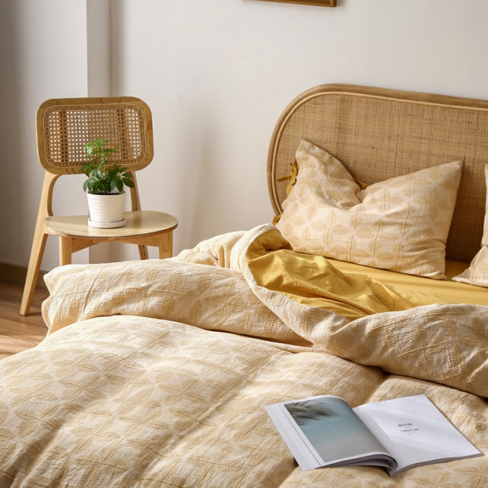 91家纺网 家纺一手货源 找家纺 总安莱生活  新款双层纱四叶草色织大提花蝴蝶结工艺款四件套