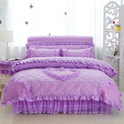 91家纺网 家纺一手货源 找家纺 好儿喜2022新款蕾丝磨毛床裙款四件套夹棉款 幸福约定-大红