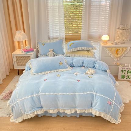 91家纺网 家纺一手货源 找家纺 （总）金爱家2021新款230克毛巾绣牛奶绒花边四件套