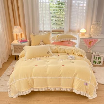 91家纺网 家纺一手货源 找家纺 （总）金爱家2021新款230克毛巾绣牛奶绒花边四件套