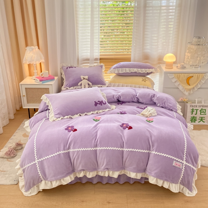 91家纺网 家纺一手货源 找家纺 （总）金爱家2021新款230克毛巾绣牛奶绒花边四件套