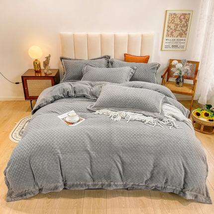 91家纺网 家纺一手货源 找家纺 （总）金爱家2021新款荷叶边立体雕花绒暖绒四件套