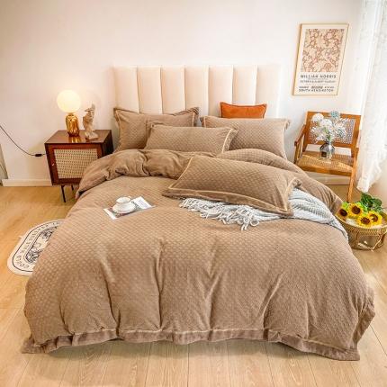 91家纺网 家纺一手货源 找家纺 （总）金爱家2021新款荷叶边立体雕花绒暖绒四件套