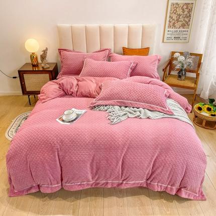 91家纺网 家纺一手货源 找家纺 （总）金爱家2021新款荷叶边立体雕花绒暖绒四件套