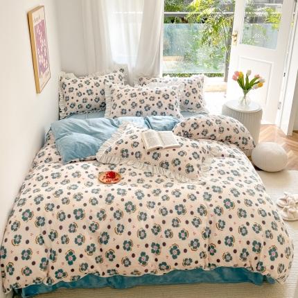 91家纺网 家纺一手货源 找家纺 （总）仟网汇2021新款牛奶绒韩版花边保暖四件套