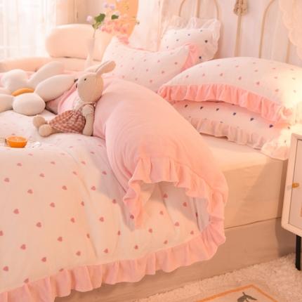 欧冠家纺 2021新款保暖牛奶绒单被套 粉-爱心