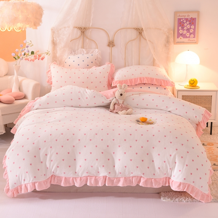 91家纺网 家纺一手货源 找家纺 欧冠家纺 2021新款保暖牛奶绒单被套 粉-爱心