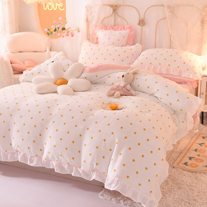 91家纺网 家纺一手货源 找家纺 欧冠家纺 2021新款保暖牛奶绒单被套 黄-爱心