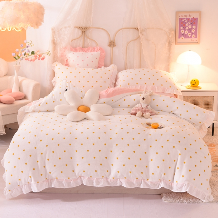 91家纺网 家纺一手货源 找家纺 欧冠家纺 2021新款保暖牛奶绒单被套 黄-爱心