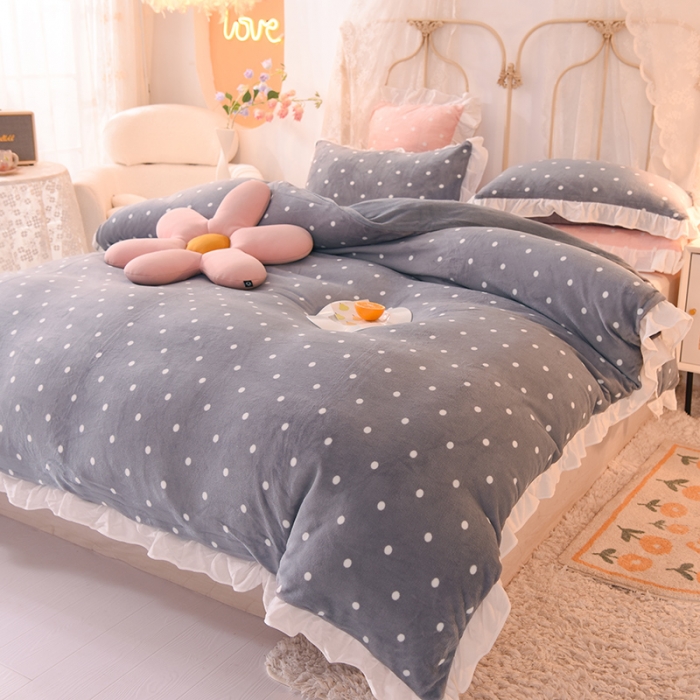 91家纺网 家纺一手货源 找家纺 欧冠家纺 2021新款保暖牛奶绒单被套 灰-波点