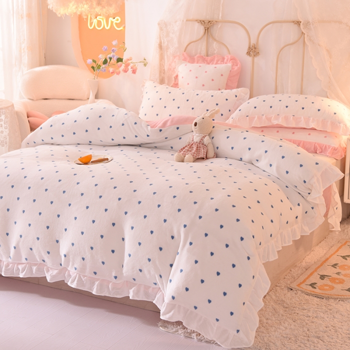 91家纺网 家纺一手货源 找家纺 欧冠家纺 2021新款保暖牛奶绒单被套 蓝-爱心