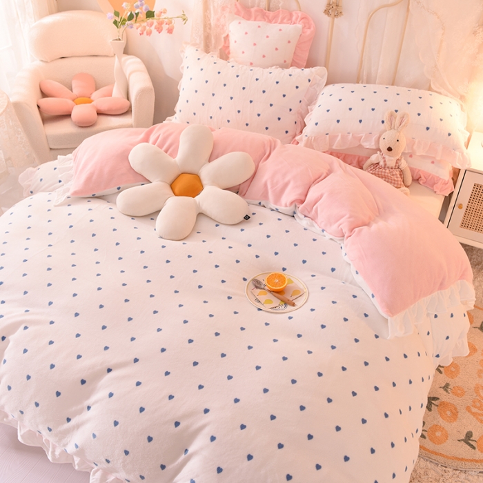 91家纺网 家纺一手货源 找家纺 欧冠家纺 2021新款保暖牛奶绒单被套 蓝-爱心