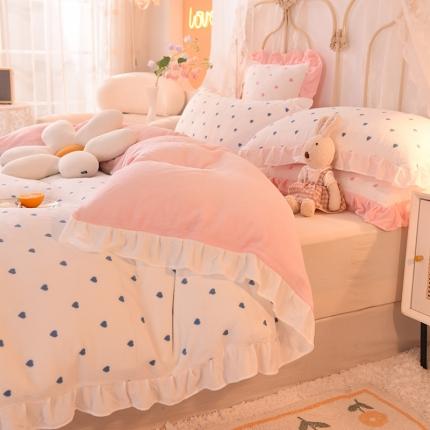 欧冠家纺 2021新款保暖牛奶绒单被套 蓝-爱心