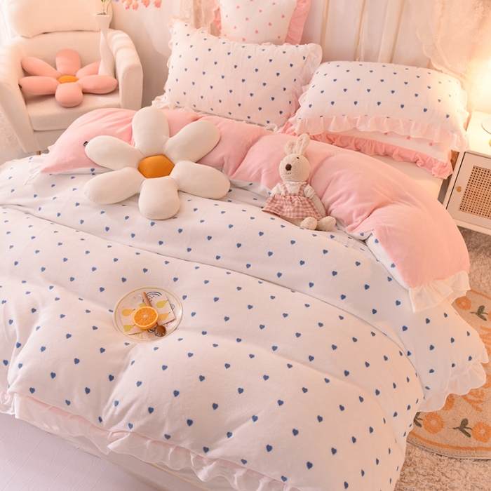 91家纺网 家纺一手货源 找家纺 欧冠家纺 2021新款保暖牛奶绒单被套 蓝-爱心