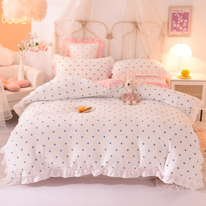 91家纺网 家纺一手货源 找家纺 欧冠家纺 2021新款保暖牛奶绒单被套 蓝-爱心