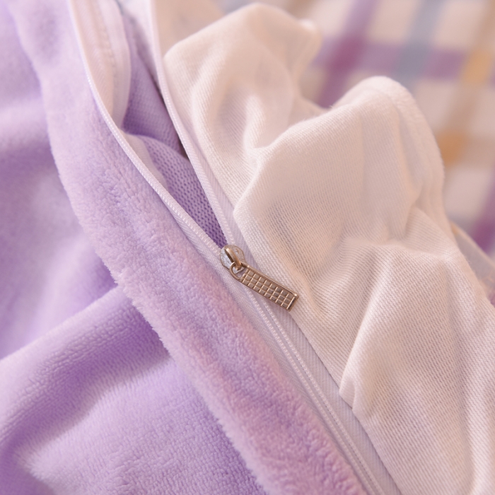 91家纺网 家纺一手货源 找家纺 欧冠家纺 2021新款保暖牛奶绒单被套 紫-格子