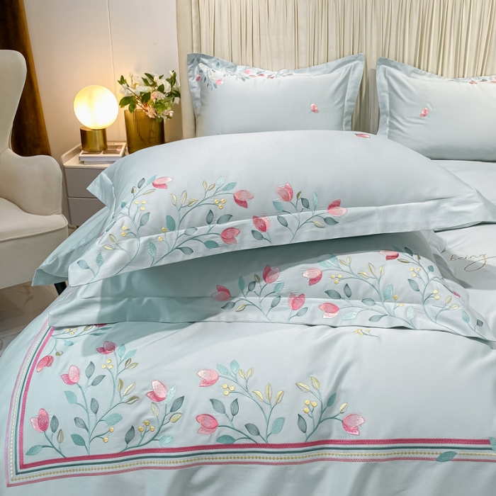 91家纺网 家纺一手货源 找家纺 （总）品家居2021新款贝拉花园180支全棉澳棉刺绣四件套