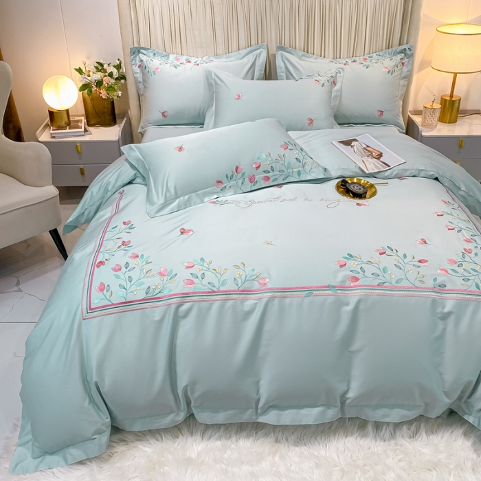 91家纺网 家纺一手货源 找家纺 （总）品家居2021新款贝拉花园180支全棉澳棉刺绣四件套