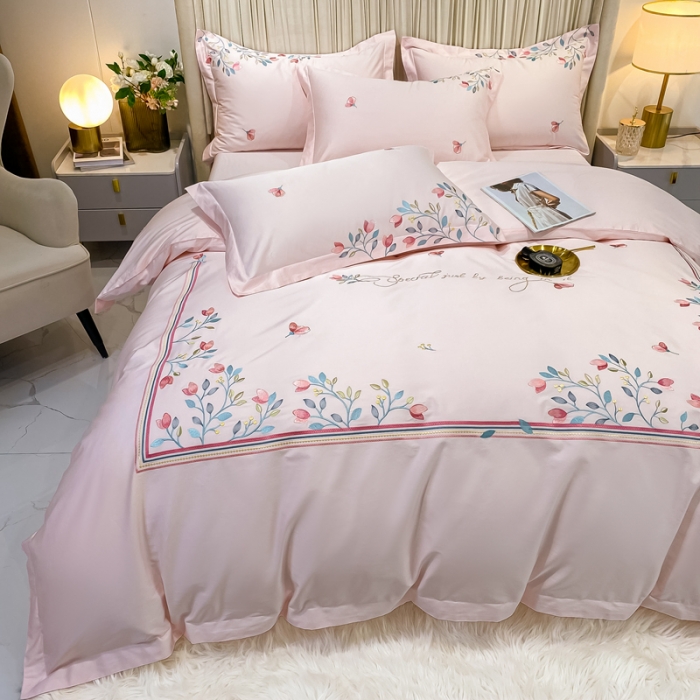 91家纺网 家纺一手货源 找家纺 品家居2021新款贝拉花园180支全棉澳棉刺绣四件套 贝拉花园-粉