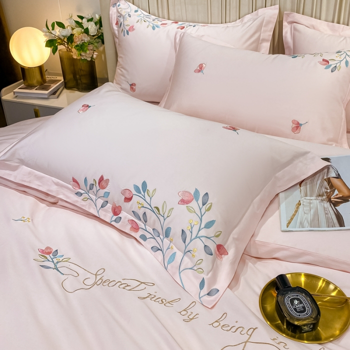 91家纺网 家纺一手货源 找家纺 品家居2021新款贝拉花园180支全棉澳棉刺绣四件套 贝拉花园-粉