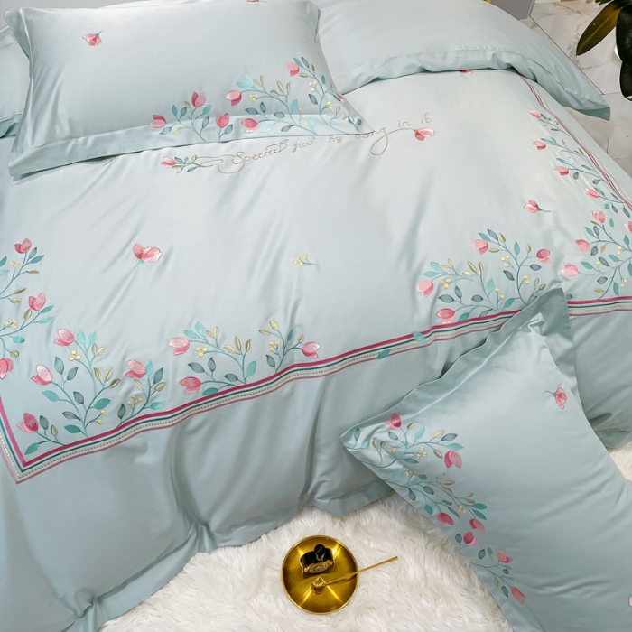 91家纺网 家纺一手货源 找家纺 品家居2021新款贝拉花园180支全棉澳棉刺绣四件套 贝拉花园-蓝