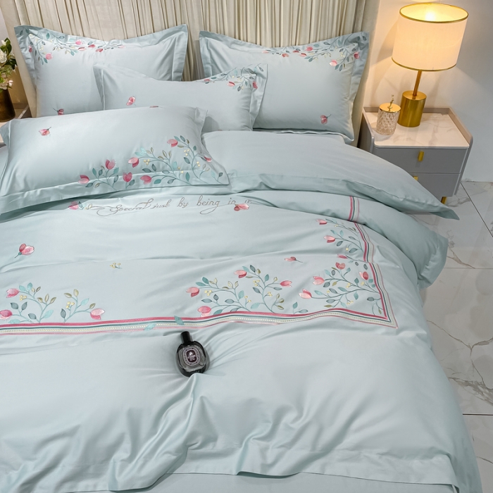 91家纺网 家纺一手货源 找家纺 品家居2021新款贝拉花园180支全棉澳棉刺绣四件套 贝拉花园-蓝