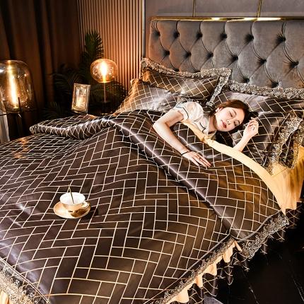 91家纺网 家纺一手货源 找家纺 （总）美织缘家纺 2022床裙款莫代尔蕾丝花边贡缎提花四件套