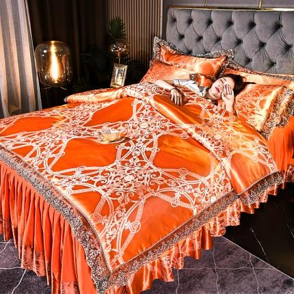 91家纺网 家纺一手货源 找家纺 （总）美织缘家纺 2022床裙款莫代尔蕾丝花边贡缎提花四件套