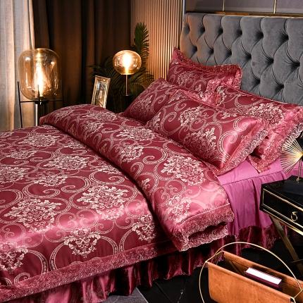 91家纺网 家纺一手货源 找家纺 （总）美织缘家纺 2022床裙款莫代尔蕾丝花边贡缎提花四件套