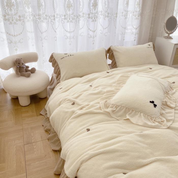 91家纺网 家纺一手货源 找家纺 玛奇朵 2021秋冬新款泰迪绒系列四件套 泰迪-白色