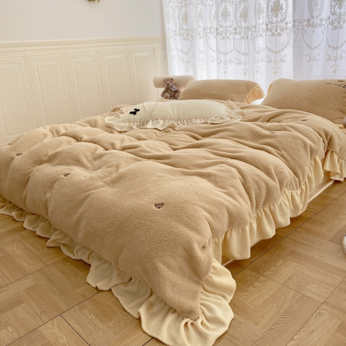 91家纺网 家纺一手货源 找家纺 玛奇朵 2021秋冬新款泰迪绒系列四件套 泰迪-栗色