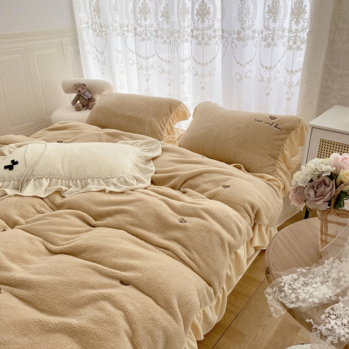 91家纺网 家纺一手货源 找家纺 玛奇朵 2021秋冬新款泰迪绒系列四件套 泰迪-栗色