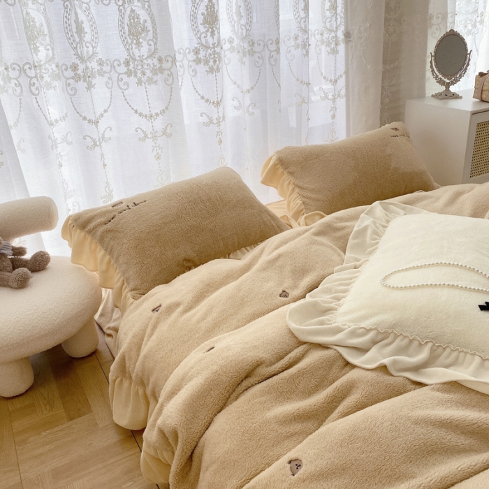 91家纺网 家纺一手货源 找家纺 玛奇朵 2021秋冬新款泰迪绒系列四件套 泰迪-栗色