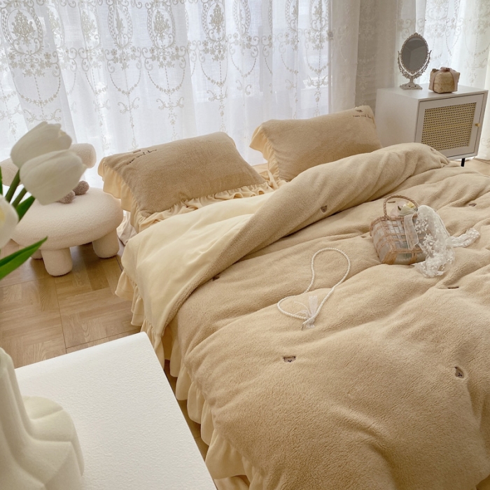 91家纺网 家纺一手货源 找家纺 玛奇朵 2021秋冬新款泰迪绒系列四件套 泰迪-栗色