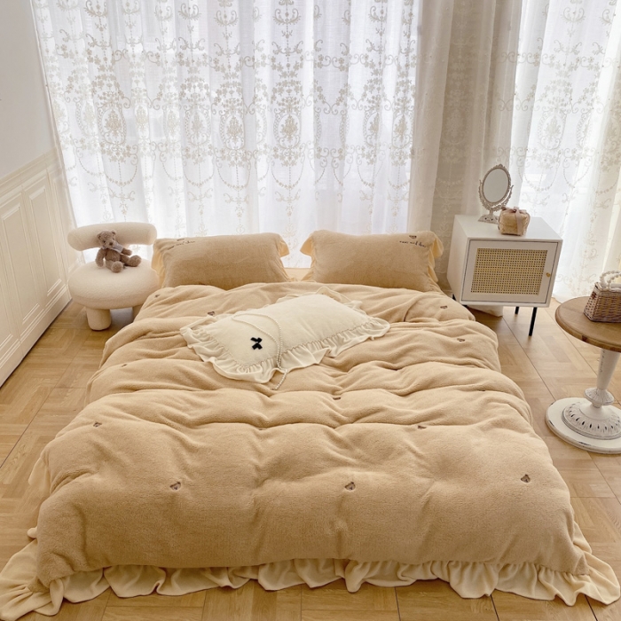 91家纺网 家纺一手货源 找家纺 玛奇朵 2021秋冬新款泰迪绒系列四件套 泰迪-栗色