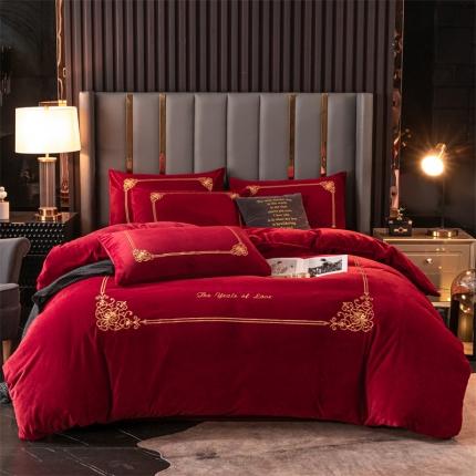 91家纺网 家纺一手货源 找家纺 慕色家纺2021新款欧式婴儿绒刺绣四件套 绒-中国红