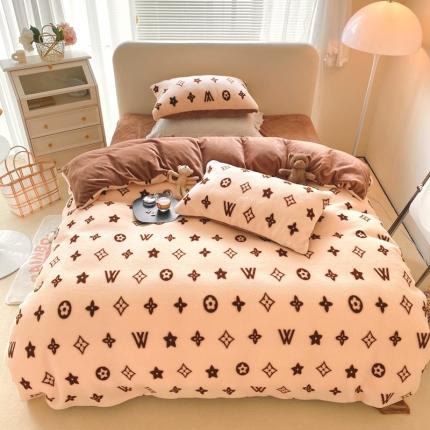 91家纺网 家纺一手货源 找家纺 卡巴伦 600g云朵羊羔绒牛奶绒四件套 遇见云朵绒