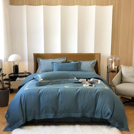 91家纺网 家纺一手货源 找家纺 2021新款进口超柔澳棉磨毛刺绣工艺款四件套恋-雅蓝