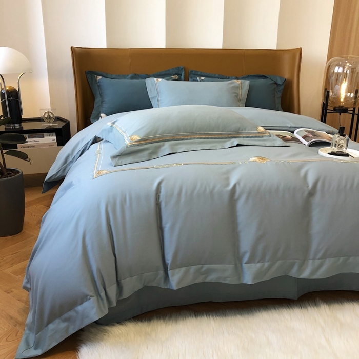 91家纺网 家纺一手货源 找家纺 2021新款进口超柔澳棉磨毛刺绣工艺款四件套恋-清绿