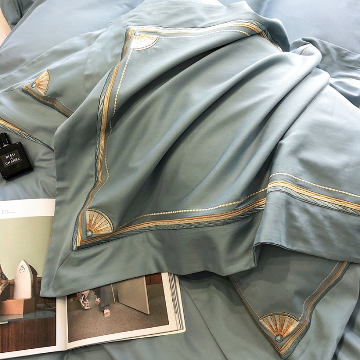 91家纺网 家纺一手货源 找家纺 2021新款进口超柔澳棉磨毛刺绣工艺款四件套恋-清绿