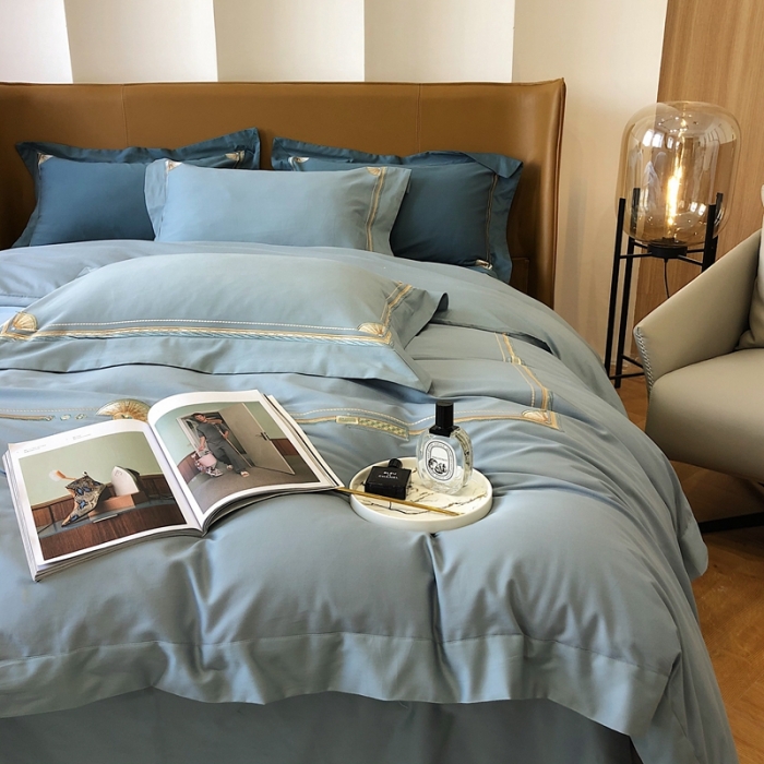 91家纺网 家纺一手货源 找家纺 2021新款进口超柔澳棉磨毛刺绣工艺款四件套恋-清绿