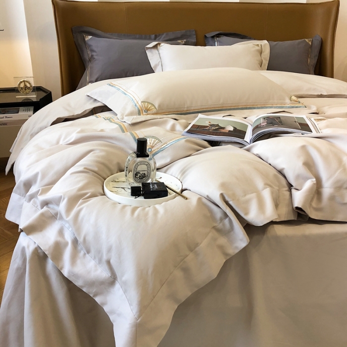 91家纺网 家纺一手货源 找家纺 2021新款进口超柔澳棉磨毛刺绣工艺款四件套恋-柔白