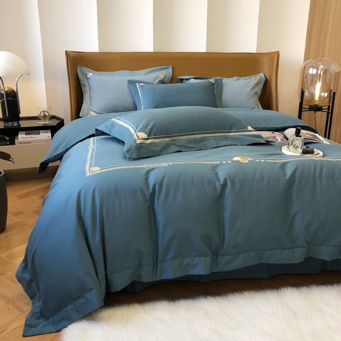 91家纺网 家纺一手货源 找家纺 2021新款进口超柔澳棉磨毛刺绣工艺款四件套恋-雅蓝