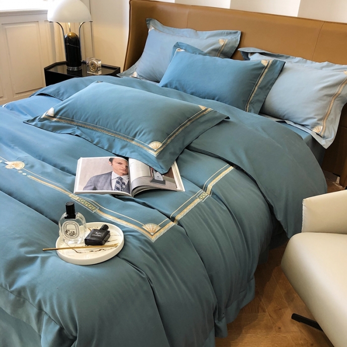 91家纺网 家纺一手货源 找家纺 2021新款进口超柔澳棉磨毛刺绣工艺款四件套恋-雅蓝