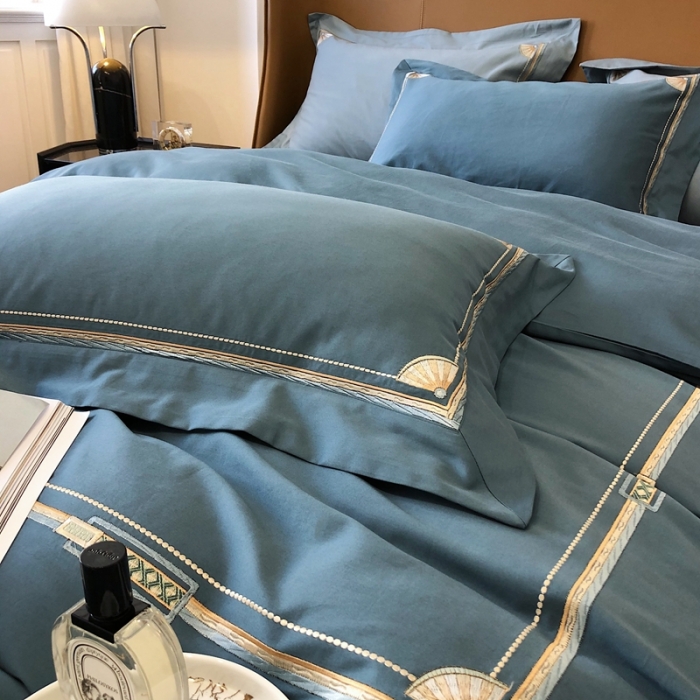 91家纺网 家纺一手货源 找家纺 2021新款进口超柔澳棉磨毛刺绣工艺款四件套恋-雅蓝