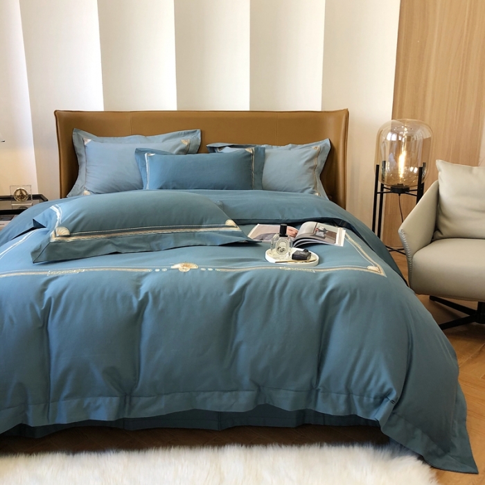 91家纺网 家纺一手货源 找家纺 2021新款进口超柔澳棉磨毛刺绣工艺款四件套恋-雅蓝