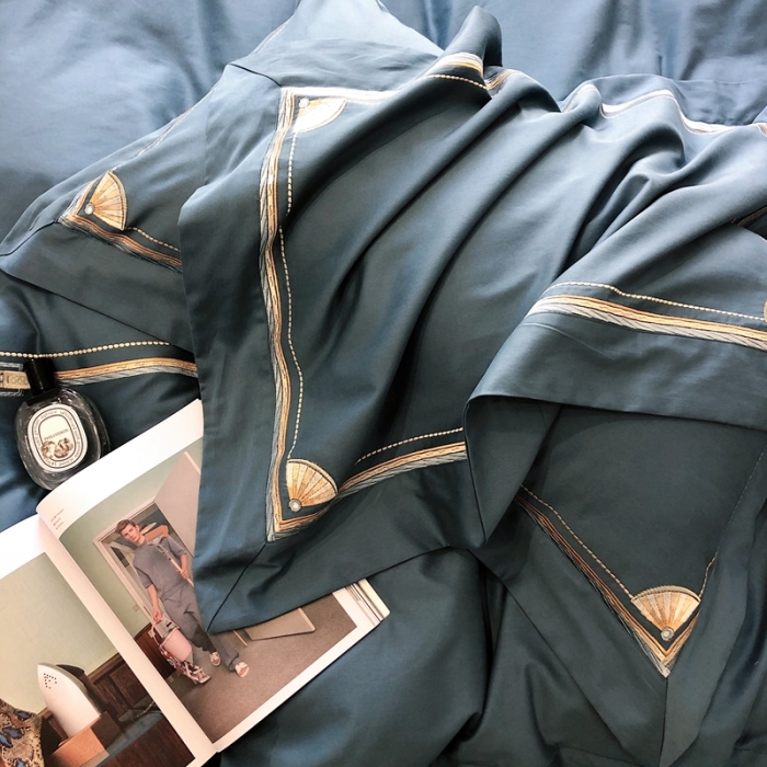 91家纺网 家纺一手货源 找家纺 2021新款进口超柔澳棉磨毛刺绣工艺款四件套恋-雅蓝