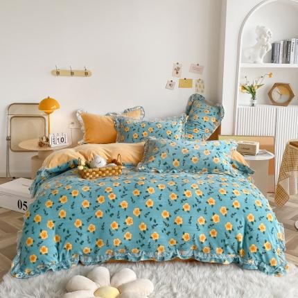 91家纺网 家纺一手货源 找家纺 （总）眠屿家纺 2021新款韩版双层花边高克重牛奶绒四件套