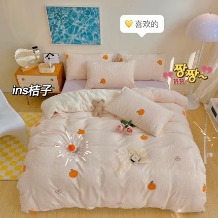 91家纺网 家纺一手货源 找家纺 顾里家纺 2021新款ins泰迪绒绣花四件套 ins桔子